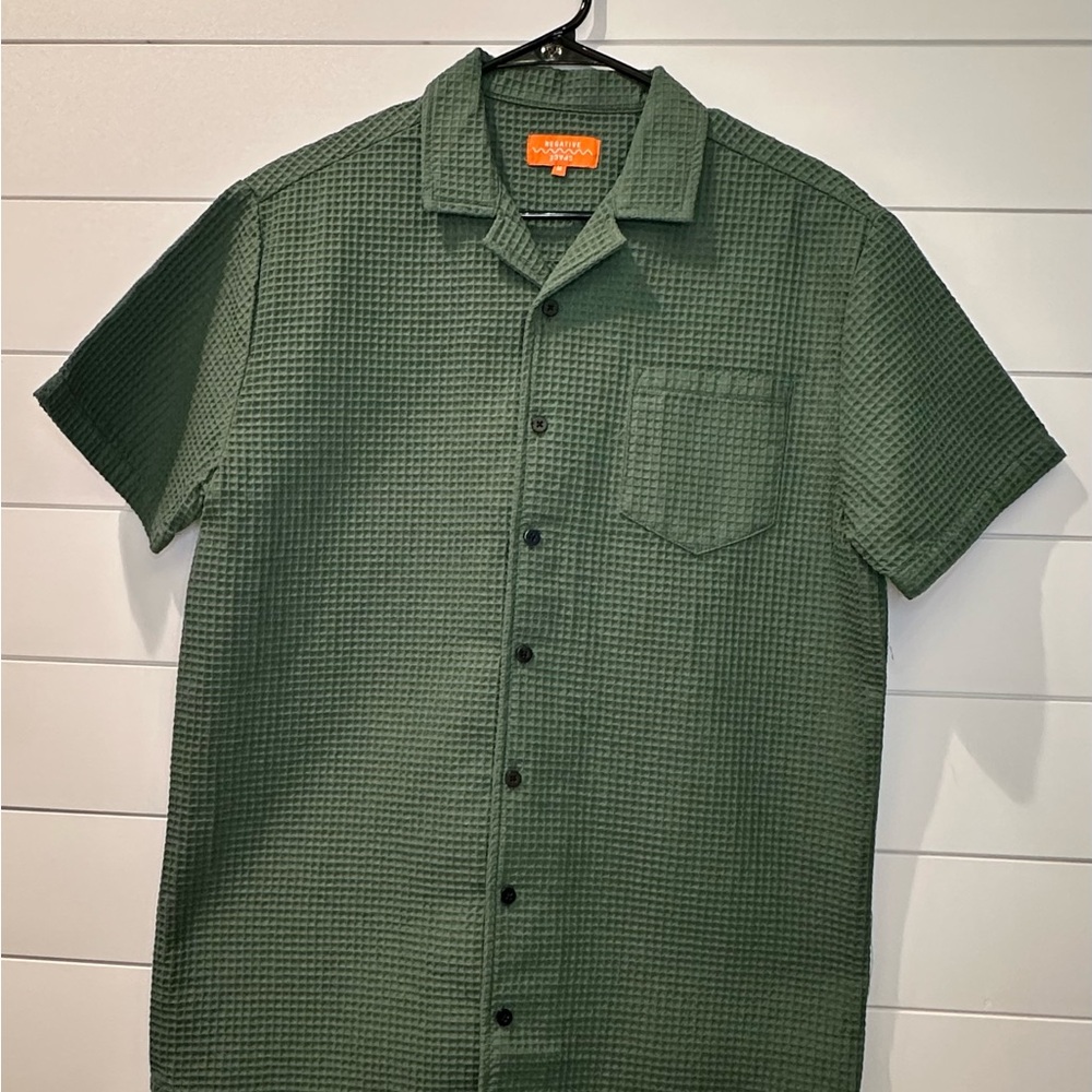 Men's Olive Textured Button-Down Shirt
